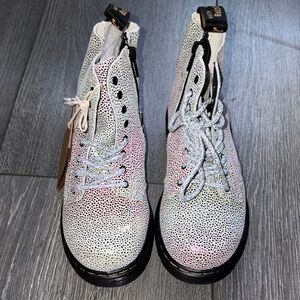 Dr. Martens Kids Iridescent White Combat Boot